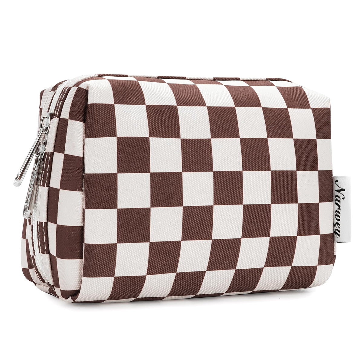 Narwey Small Checkered Makeup Bag front view in dark checkerboard pattern