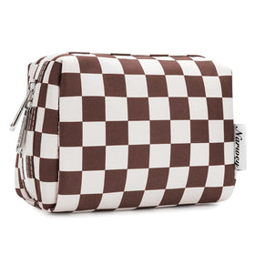 Narwey Small Checkered Makeup Bag front view in dark checkerboard pattern
