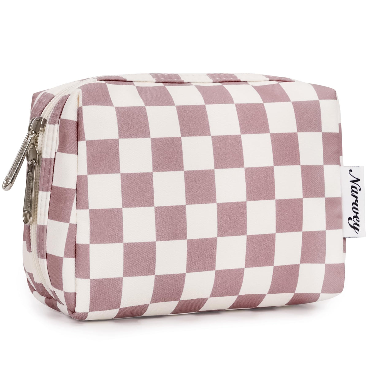 Narwey Small Checkered Makeup Bag front view in Dusty Rose