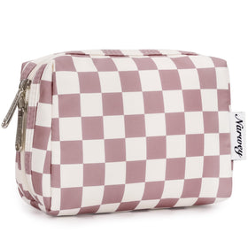 Narwey Small Checkered Makeup Bag front view in Dusty Rose