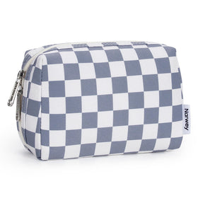 Narwey Small Checkered Makeup Bag front view in grayish blue