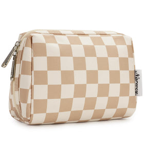 Narwey Small Checkered Makeup Bag front view in light checkerboard pattern