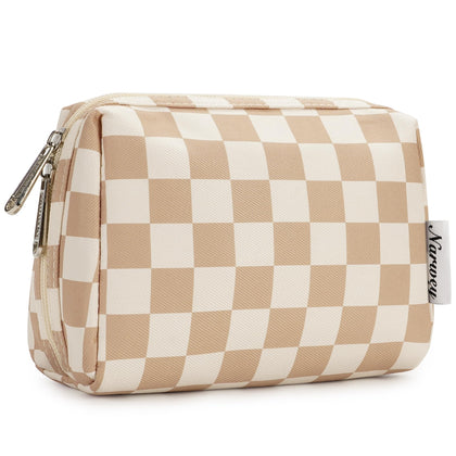 Narwey Small Checkered Makeup Bag front view in light checkerboard pattern