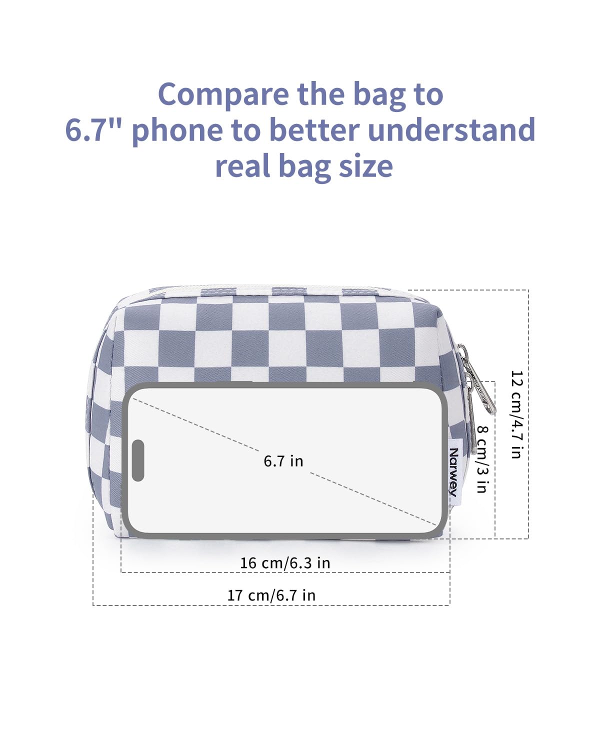 Narwey Small Checkered Makeup Bag in a purse