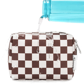 Narwey Small Checkered Makeup Bag in lifestyle setting