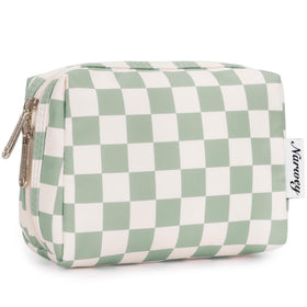 Narwey Small Checkered Makeup Bag in Mint Green front view