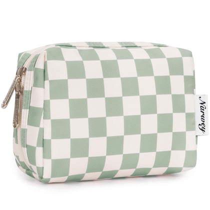Narwey Small Checkered Makeup Bag in Mint Green front view