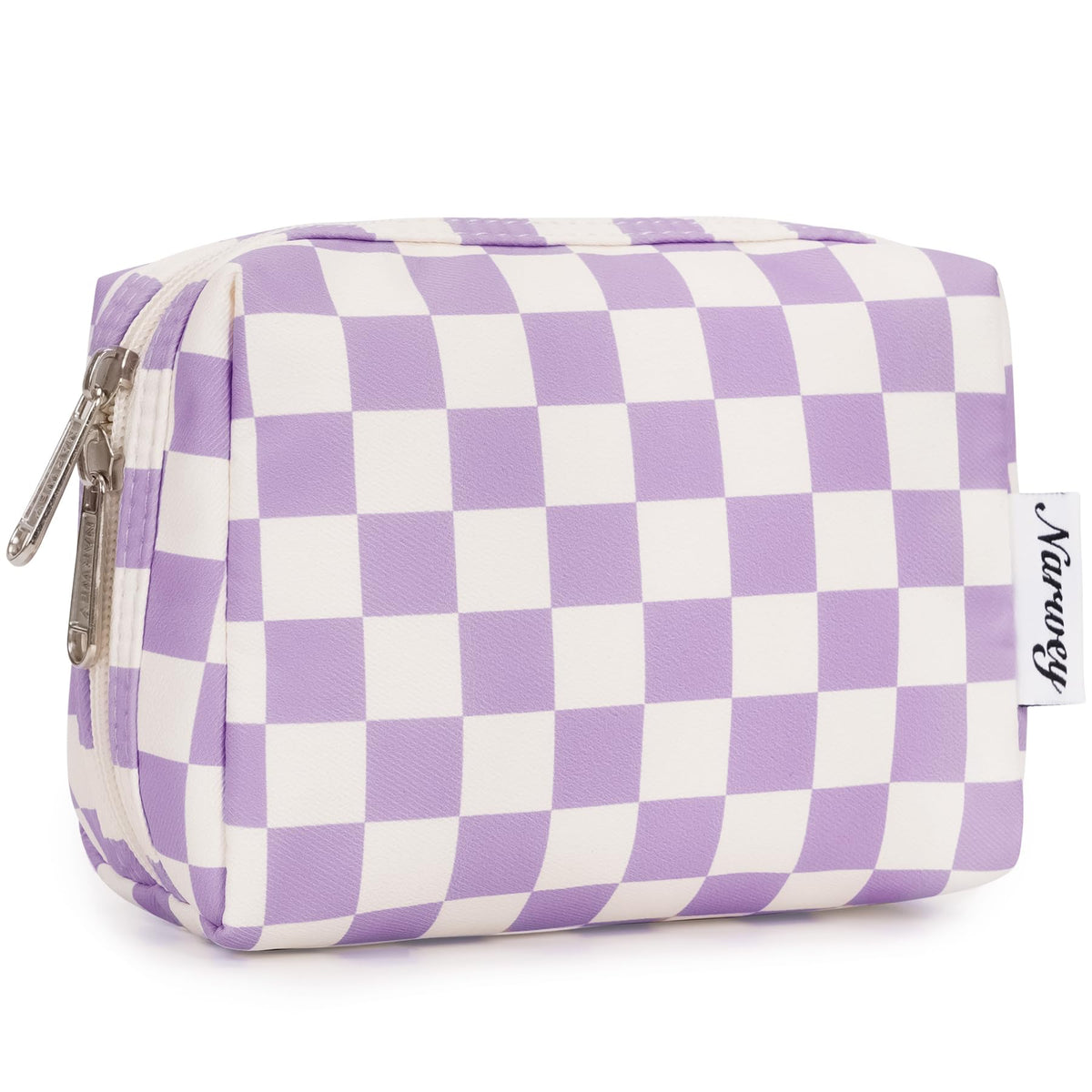 Narwey Small Checkered Makeup Bag in purple checkerboard design front view