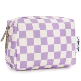 Narwey Small Checkered Makeup Bag in purple checkerboard design front view