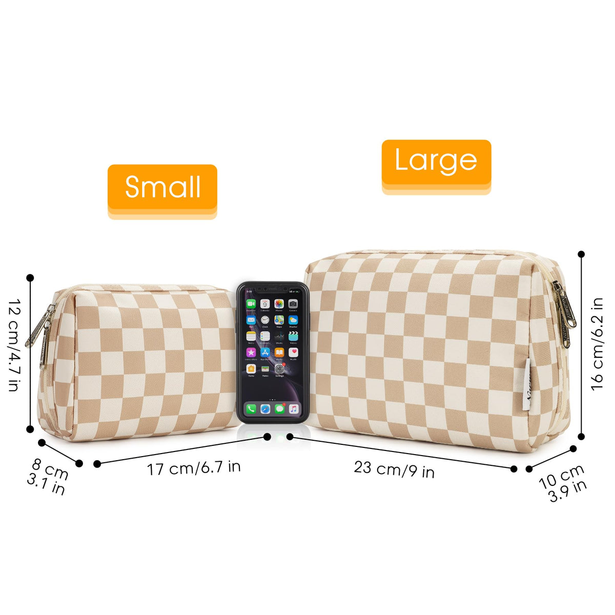 Narwey Small Checkered Makeup Bag in vibrant colours display