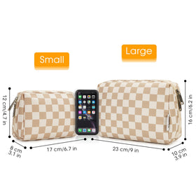 Narwey Small Checkered Makeup Bag in vibrant colours display