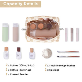 Narwey Small Checkered Makeup Bag showing multiple storage compartments
