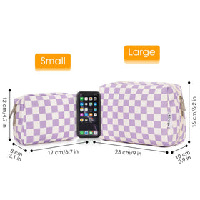 Narwey Small Checkered Makeup Bag with a travel mirror and brushes