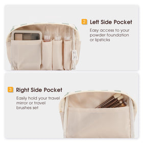 Narwey Small Checkered Makeup Bag with cosmetics inside