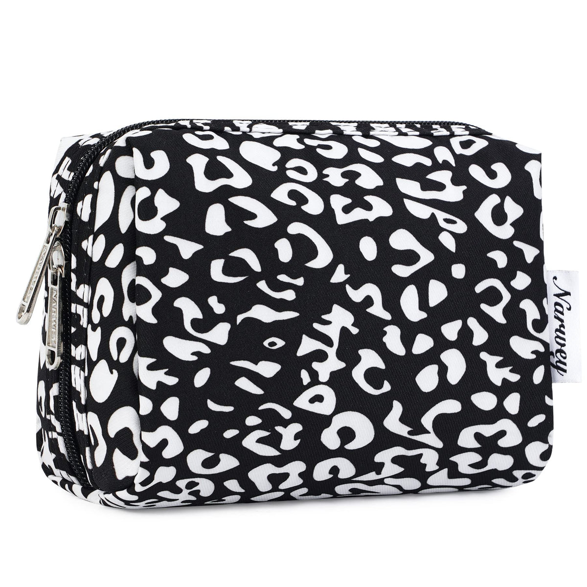 Narwey Small Cheetah Makeup Bag front view in black leopard