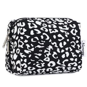 Narwey Small Cheetah Makeup Bag front view in black leopard