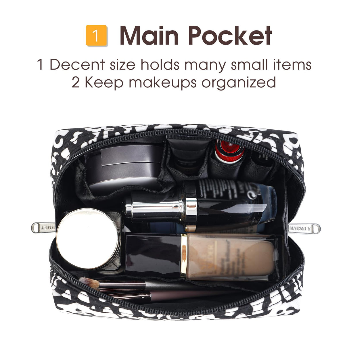 Narwey Small Cheetah Makeup Bag open showing makeup organisation