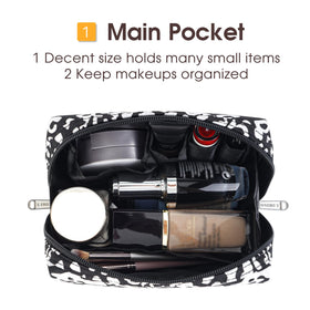 Narwey Small Cheetah Makeup Bag open showing makeup organisation