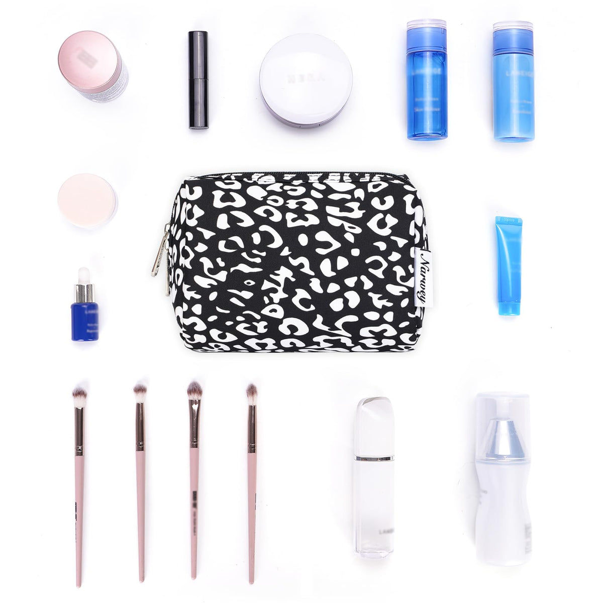Narwey Small Cheetah Makeup Bag side view with compartments