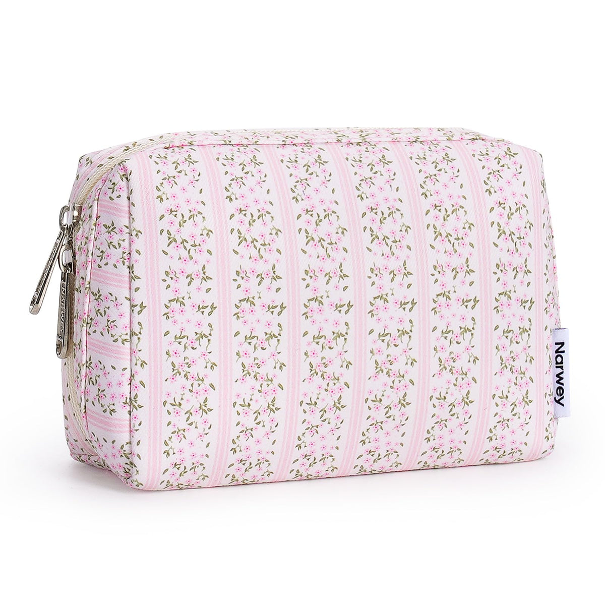Narwey Small Floral Makeup Bag front view with pink flower buds