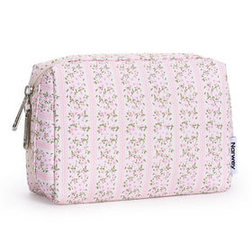 Narwey Small Floral Makeup Bag front view with pink flower buds