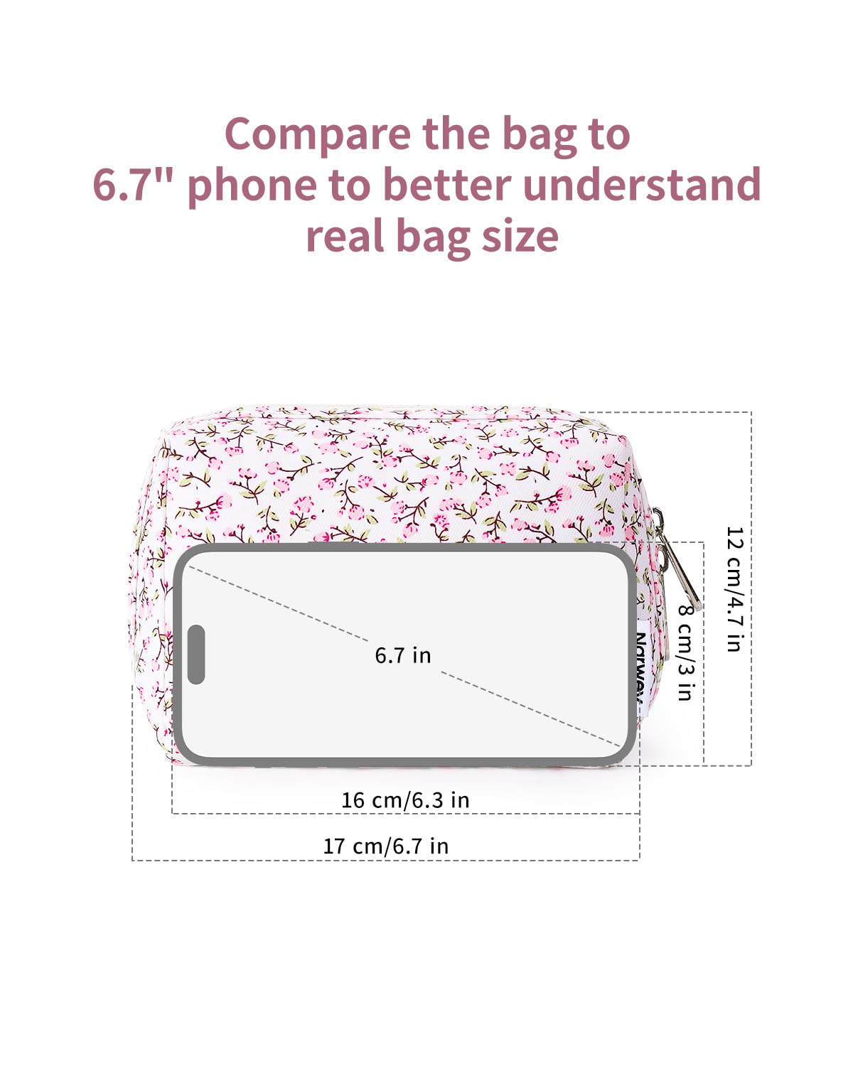 Narwey Small Floral Makeup Bag lifestyle shot in a purse