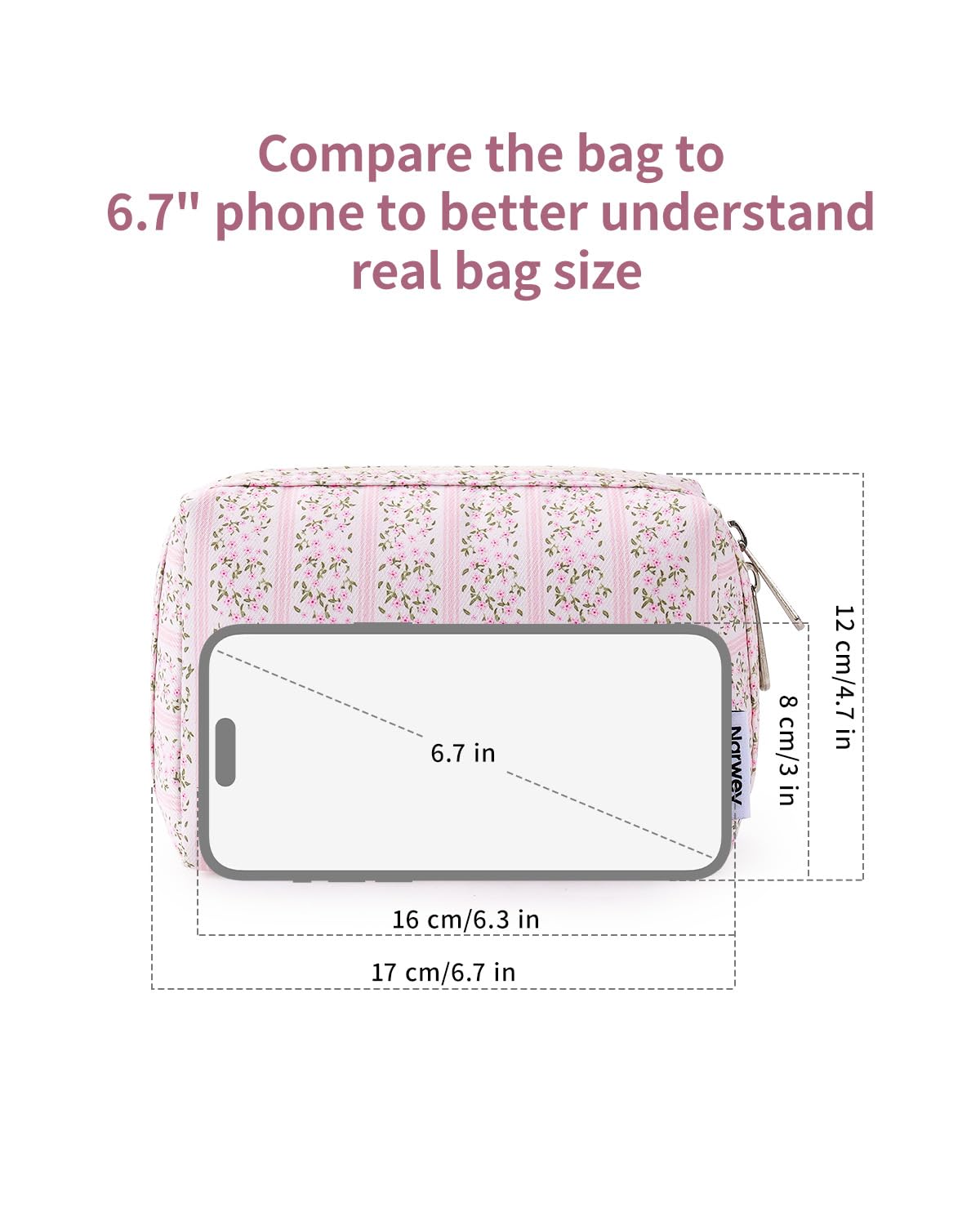 Narwey Small Floral Makeup Bag open with cosmetics inside