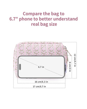 Narwey Small Floral Makeup Bag open with cosmetics inside