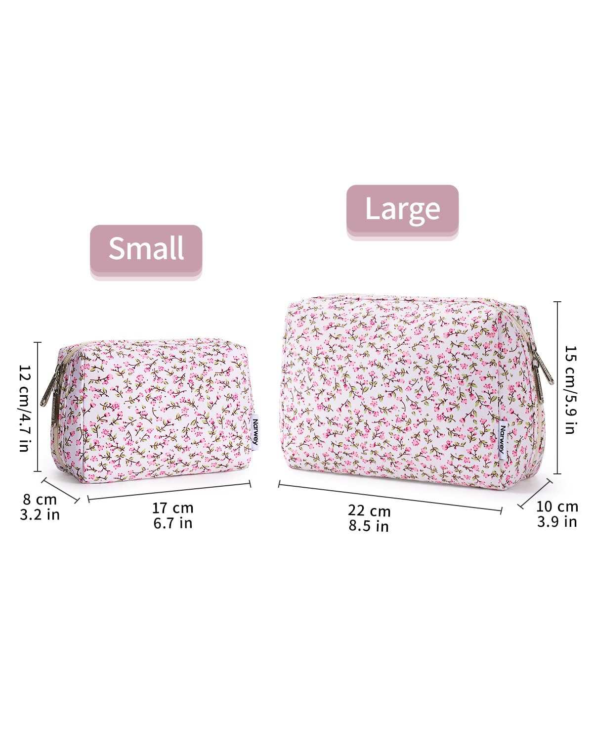 Narwey Small Floral Makeup Bag with cosmetics inside