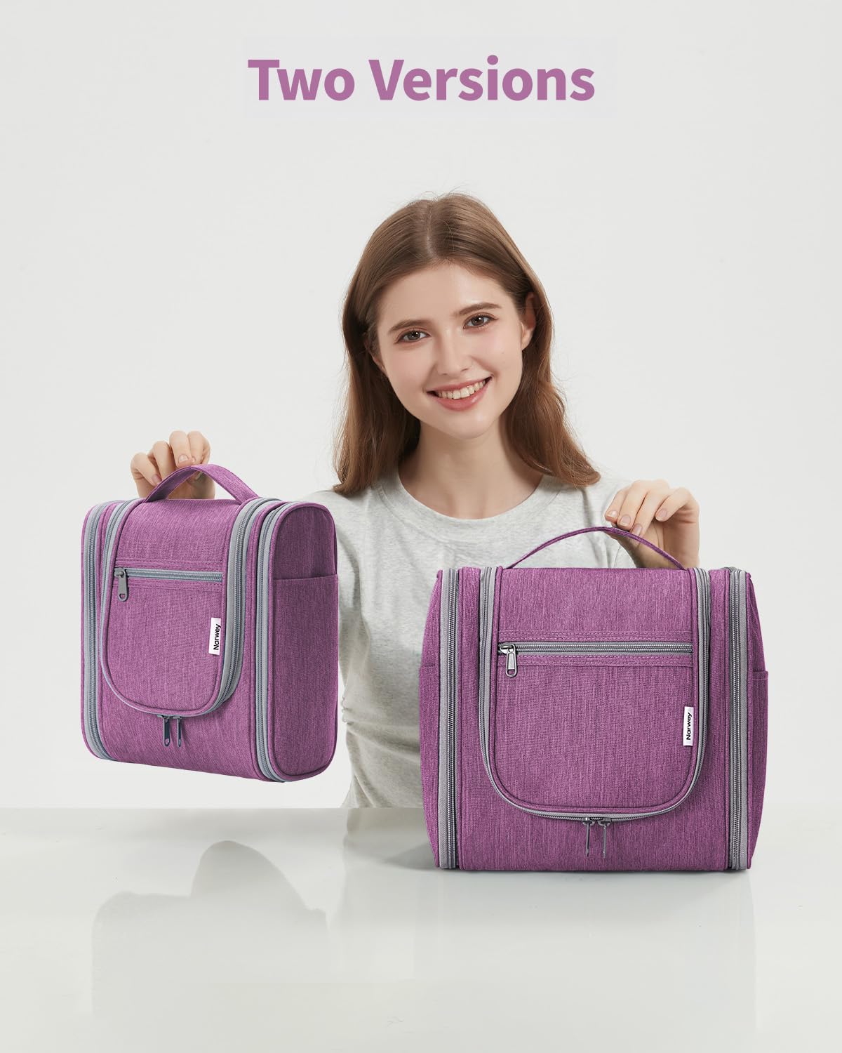Narwey Small Hanging Toiletry Bag in lifestyle setting with cosmetics