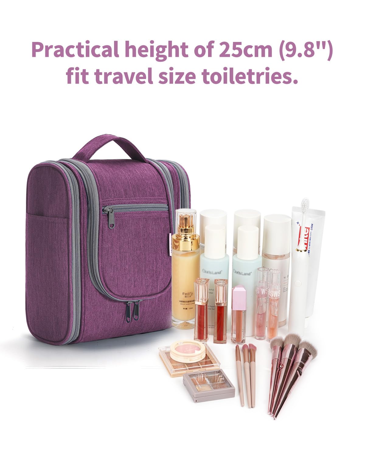 Narwey Small Hanging Toiletry Bag open with toiletries inside