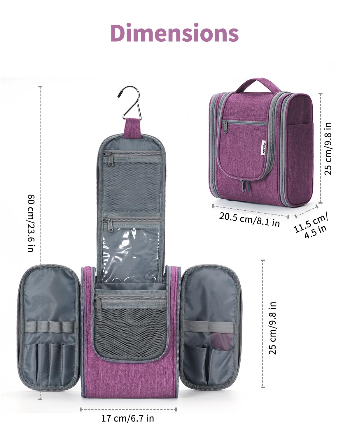 Narwey Small Hanging Toiletry Bag showing multiple storage compartments