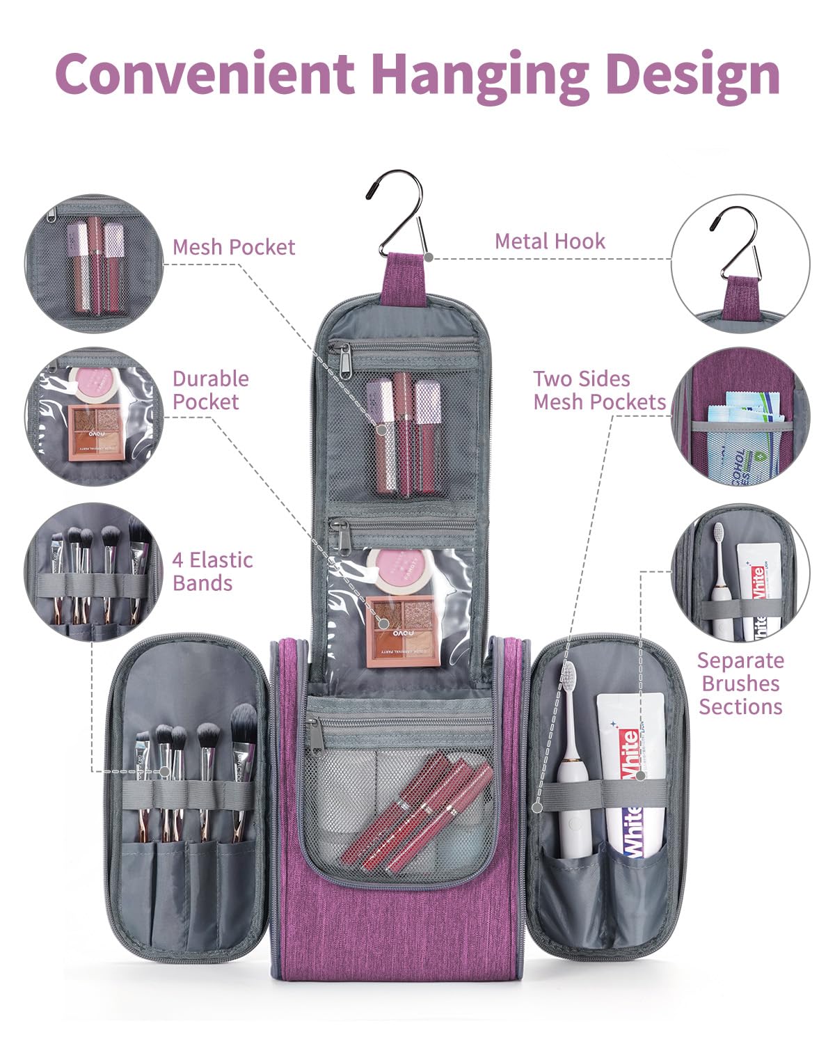 Narwey Small Hanging Toiletry Bag with built-in hook for hanging