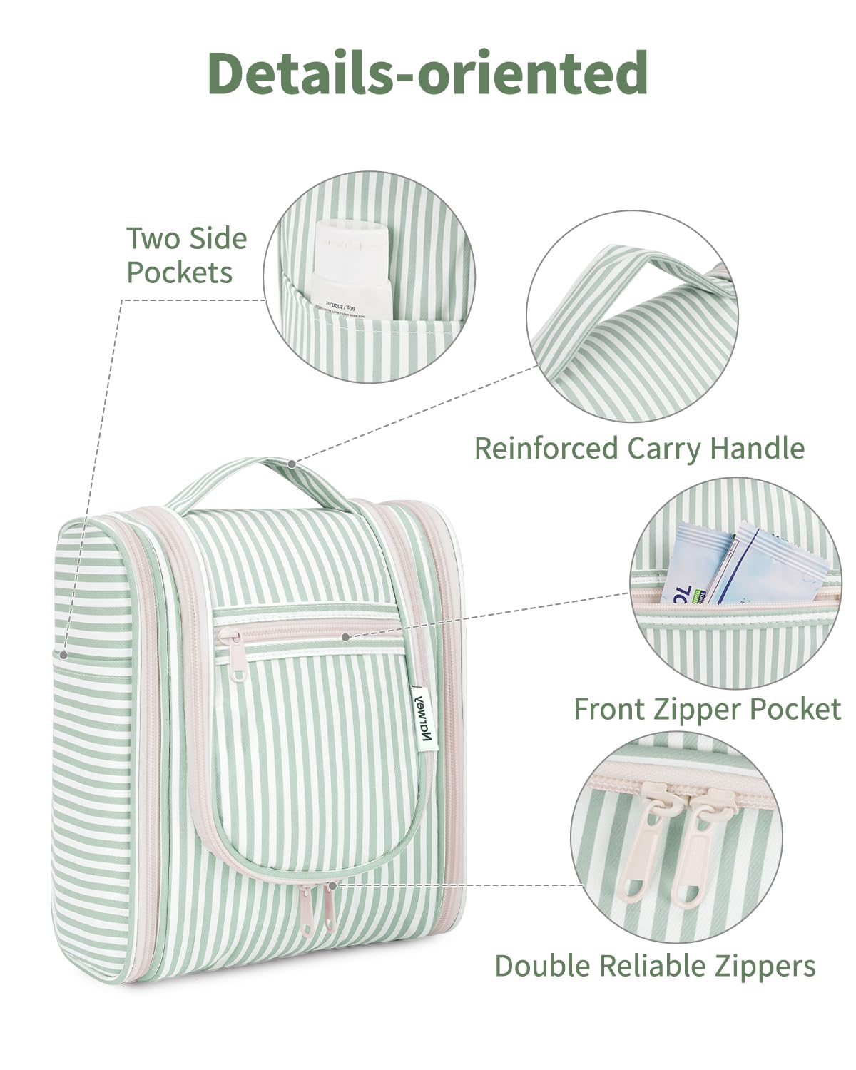 Narwey Small Striped Hanging Toiletry Bag packed flat