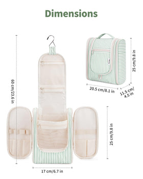Narwey Small Striped Hanging Toiletry Bag showing zipper pockets
