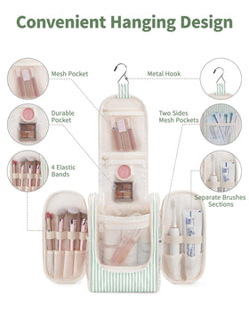 Narwey Small Striped Hanging Toiletry Bag with open compartments