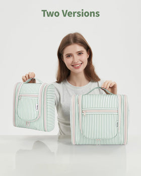 Narwey Small Striped Hanging Toiletry Bag with toiletries inside