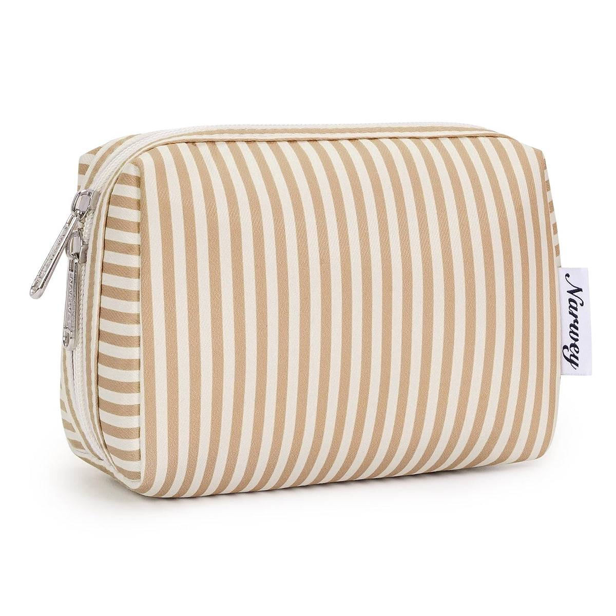 Narwey Small Striped Makeup Bag front view in brown stripe