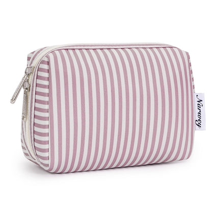 Narwey Small Striped Makeup Bag front view in Dusty Rose