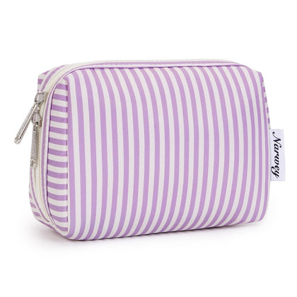 Narwey Small Striped Makeup Bag in Purple Stripe front view