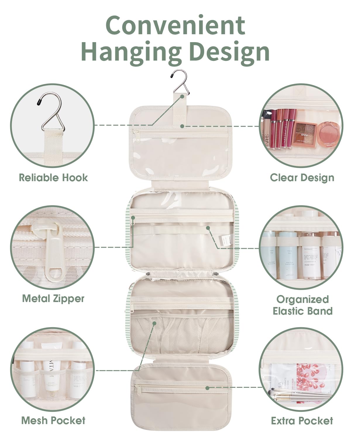Narwey Striped Hanging Toiletry Bag hanging from a towel rack
