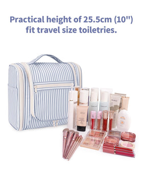 Narwey Striped Hanging Travel Toiletry Bag side view with zipper pockets