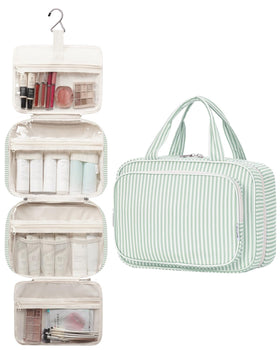 Narwey Striped Travel Toiletry Bag large mint green side view