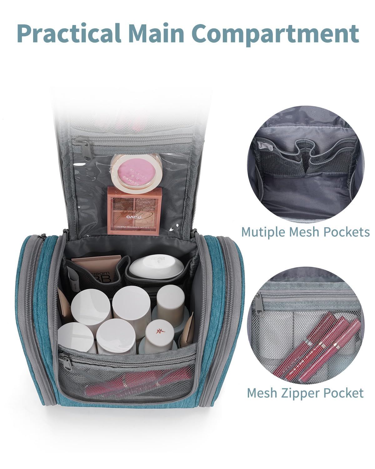 Narwey Toiletry Bag side view displaying zipper pockets