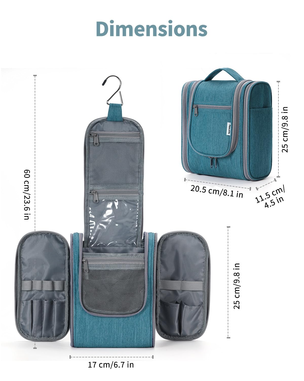 Narwey Toiletry Bag teal colour with hanging hook