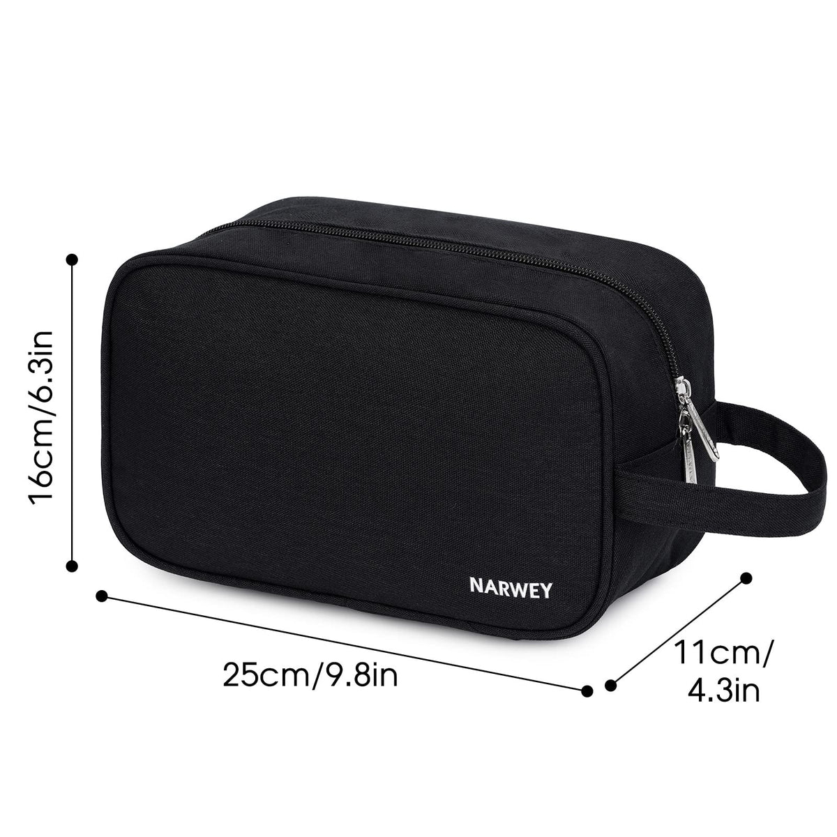 Narwey Travel Toiletry Bag black with smooth zippers close-up