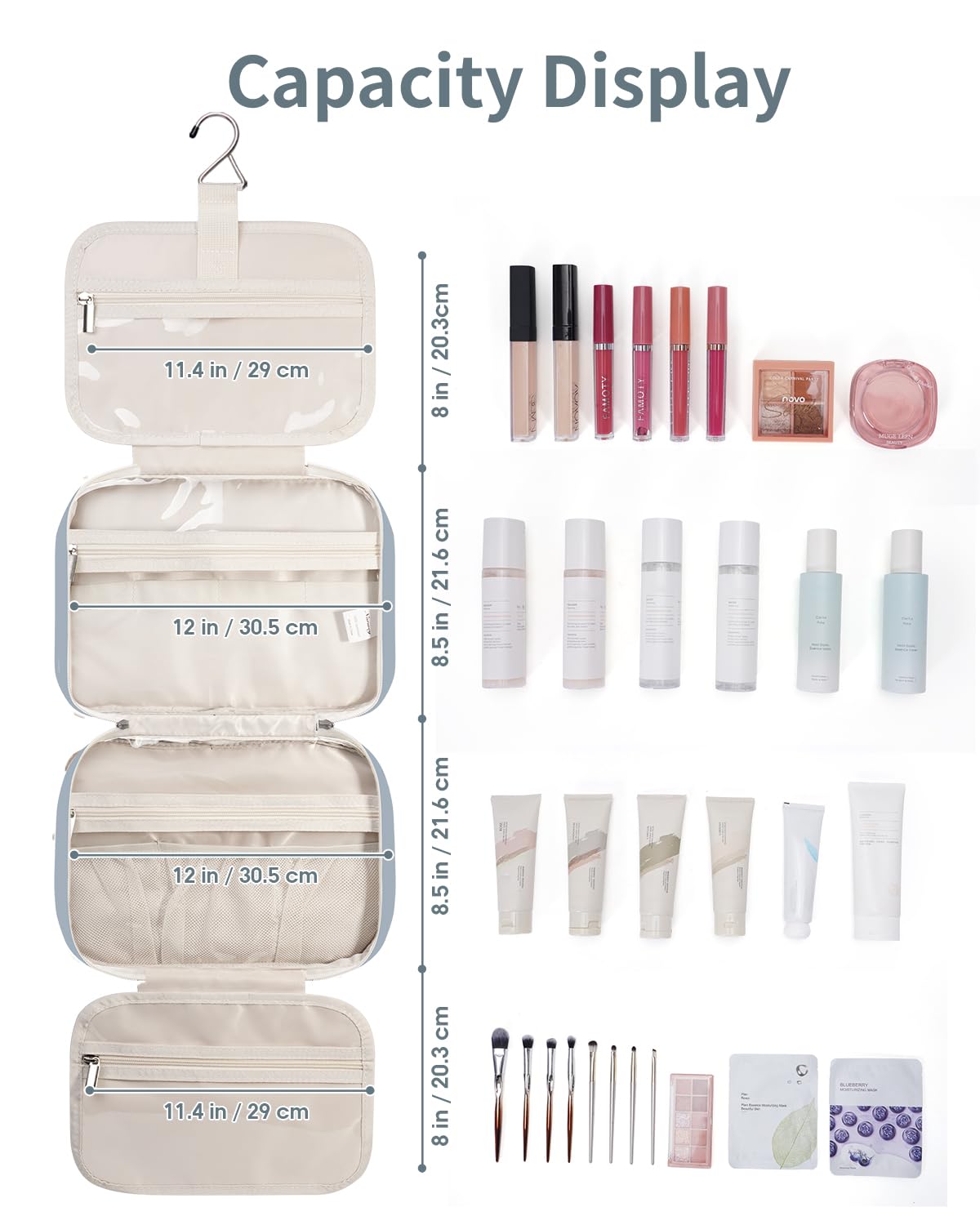 Narwey Travel Toiletry Bag filled with toiletries