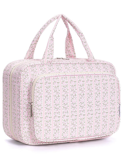Narwey Travel Toiletry Bag front view in Pink Flower Buds