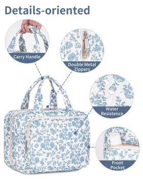 Narwey Travel Toiletry Bag Large Blue Flower fabric texture