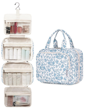 Narwey Travel Toiletry Bag Large Blue Flower side view